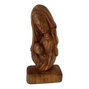 Vintage Wood Carving Carved Sculpture of Madonna Virgin Mary & Child Baby Jesus